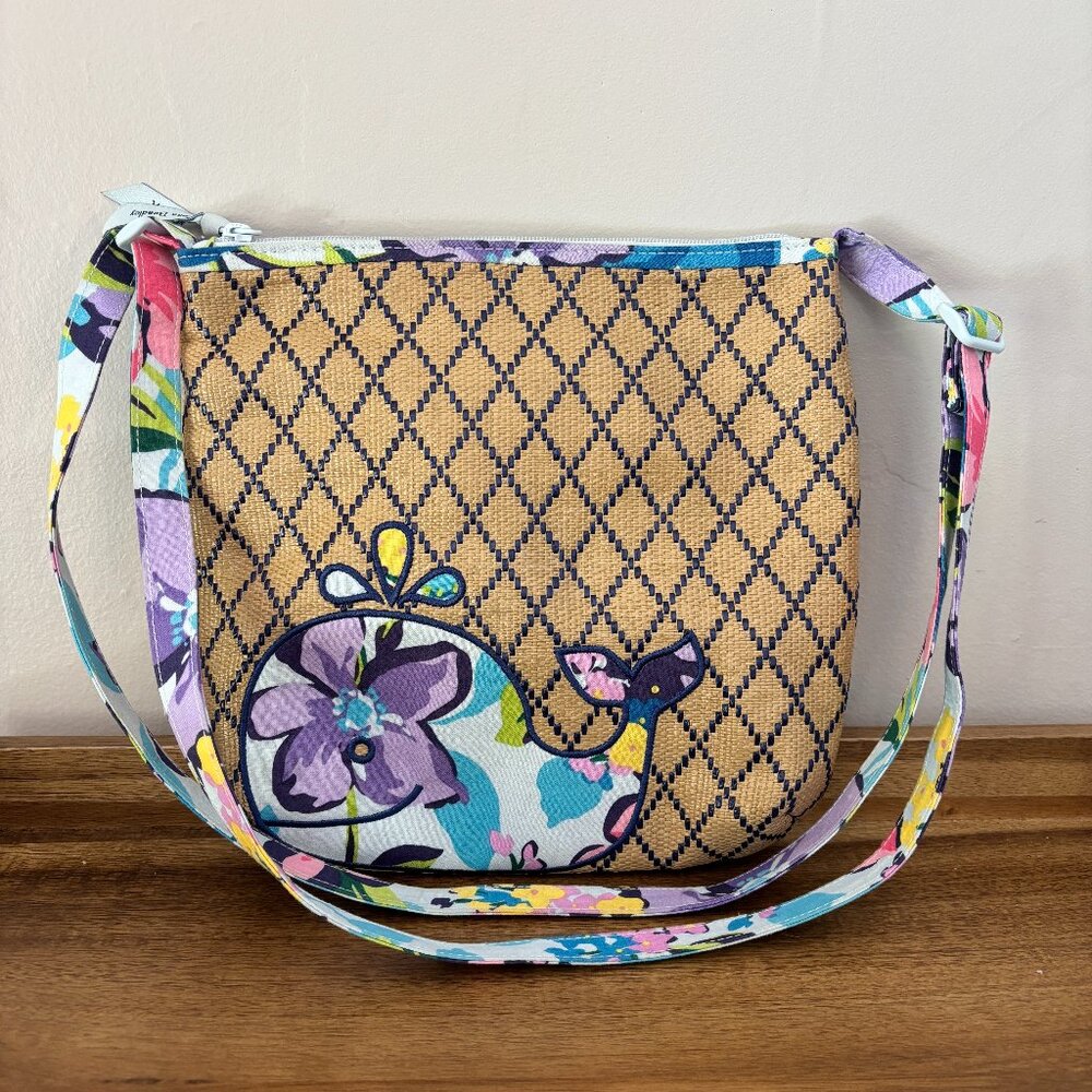 Vera Bradley Woven Straw-like Marian Floral Whale Beach Crossbody